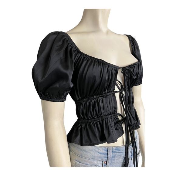 Festival Top Shirt Blouse Concert Summer Skimpy Crop y2k Black Goth Romantic - Picture 2 of 7